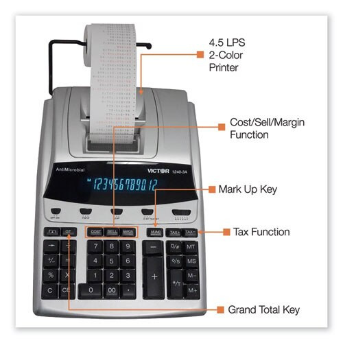 1240-3a Antimicrobial Printing Calculator, Black/red Print, 4.5 Lines/sec 1240-3a Antimicrobial Printing Calculator, Black/red Print, 4.5 Lines/sec