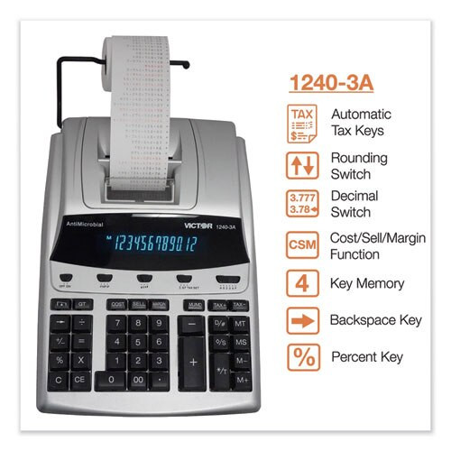 1240-3a Antimicrobial Printing Calculator, Black/red Print, 4.5 Lines/sec 1240-3a Antimicrobial Printing Calculator, Black/red Print, 4.5 Lines/sec