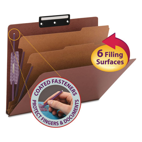 Pressboard Classification Folders With Safeshield Coated Fasteners, 1/3-cut, 2 Dividers, Letter Size, Red, 10/box Pressboard Classification Folders With Safeshield Coated Fasteners, 1/3-cut, 2 Dividers, Letter Size, Red, 10/box