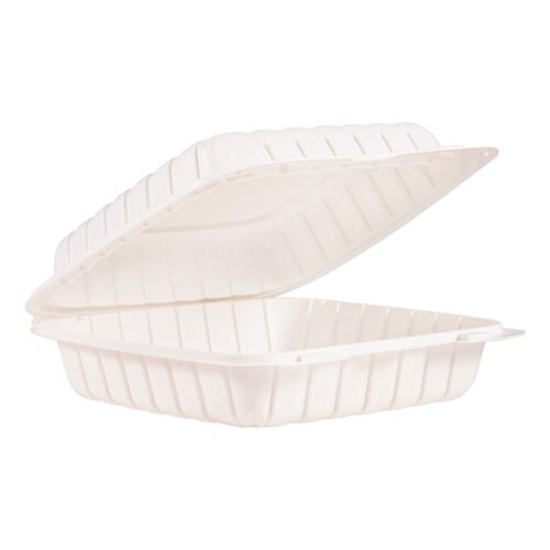 Hinged Lid Single Compartment Containers, 9" X 8.8" X 3", White, 150/carton Hinged Lid Single Compartment Containers, 9" X 8.8" X 3", White, 150/carton