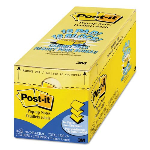 Original Canary Yellow Pop-up Refill Cabinet Pack, 3 X 3, 90-sheet, 18/pack Original Canary Yellow Pop-up Refill Cabinet Pack, 3 X 3, 90-sheet, 18/pack