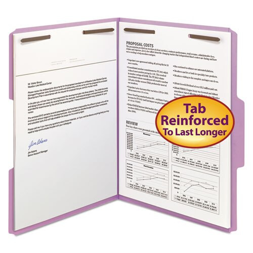 Top Tab Colored 2-fastener Folders, 1/3-cut Tabs, Letter Size, Lavender, 50/box Top Tab Colored 2-fastener Folders, 1/3-cut Tabs, Letter Size, Lavender, 50/box