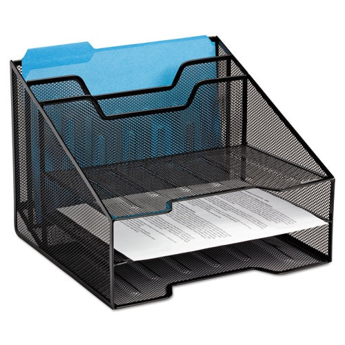 Mesh Tray Sorter Combo, 5 Sections, Letter Size Files, 12.5" X 11.5" X 9.5", Black Mesh Tray Sorter Combo, 5 Sections, Letter Size Files, 12.5" X 11.5" X 9.5", Black