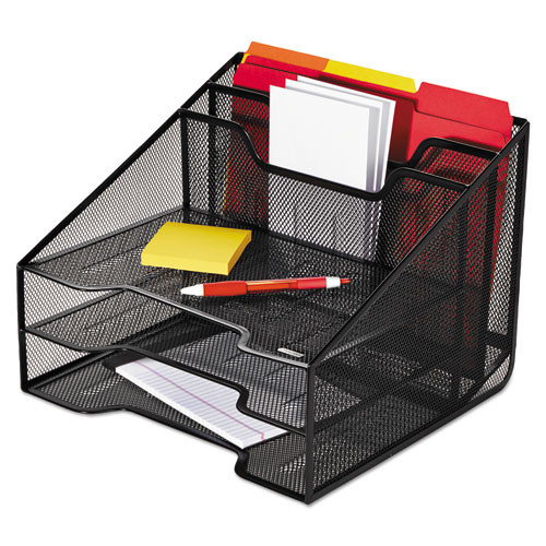 Mesh Tray Sorter Combo, 5 Sections, Letter Size Files, 12.5" X 11.5" X 9.5", Black Mesh Tray Sorter Combo, 5 Sections, Letter Size Files, 12.5" X 11.5" X 9.5", Black