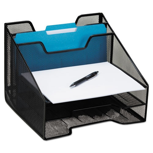 Mesh Tray Sorter Combo, 5 Sections, Letter Size Files, 12.5" X 11.5" X 9.5", Black Mesh Tray Sorter Combo, 5 Sections, Letter Size Files, 12.5" X 11.5" X 9.5", Black