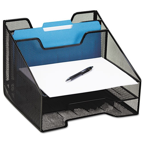 Mesh Tray Sorter Combo, 5 Sections, Letter Size Files, 12.5" X 11.5" X 9.5", Black Mesh Tray Sorter Combo, 5 Sections, Letter Size Files, 12.5" X 11.5" X 9.5", Black