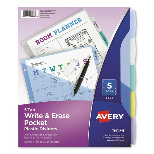 Write And Erase Durable Plastic Dividers With Pocket, 5-tab, 11.13 X 9.25, White, 1 Set Write And Erase Durable Plastic Dividers With Pocket, 5-tab, 11.13 X 9.25, White, 1 Set