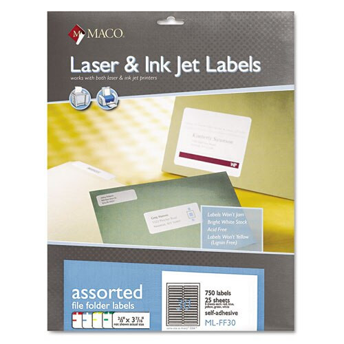Laser/inkjet White File Folder Labels, 0.66 X 3.44, White, 30/sheet, 50 Sheets/box Laser/inkjet White File Folder Labels, 0.66 X 3.44, White, 30/sheet, 50 Sheets/box