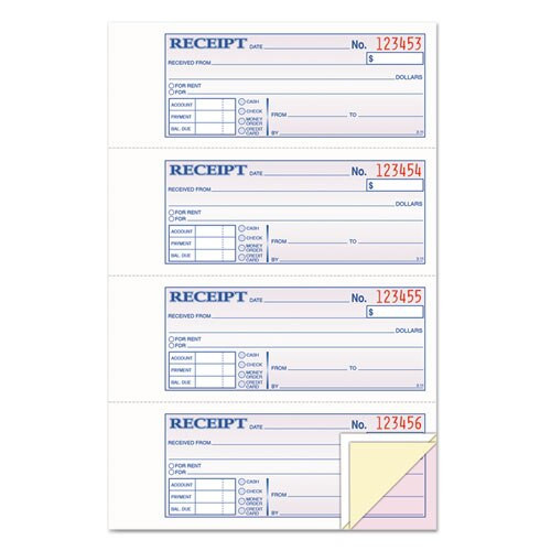 Money/rent Receipt Books, 2-3/4 X 7 1/8, Three-part Carbonless, 100 Sets/book Money/rent Receipt Books, 2-3/4 X 7 1/8, Three-part Carbonless, 100 Sets/book