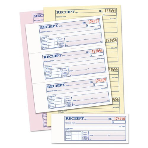 Money/rent Receipt Books, 2-3/4 X 7 1/8, Three-part Carbonless, 100 Sets/book Money/rent Receipt Books, 2-3/4 X 7 1/8, Three-part Carbonless, 100 Sets/book