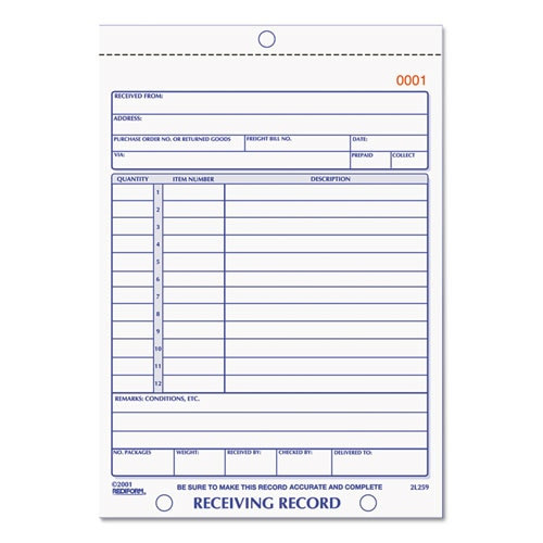 Receiving Record Book, 5 9/16 X 7 15/16, Two-part Carbonless, 50 Sets/book Receiving Record Book, 5 9/16 X 7 15/16, Two-part Carbonless, 50 Sets/book