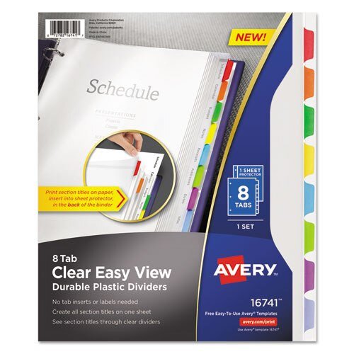 Clear Easy View Plastic Dividers With Multicolored Tabs And Sheet Protector, 8-tab, 11 X 8.5, Clear, 1 Set Clear Easy View Plastic Dividers With Multicolored Tabs And Sheet Protector, 8-tab, 11 X 8.5, Clear, 1 Set