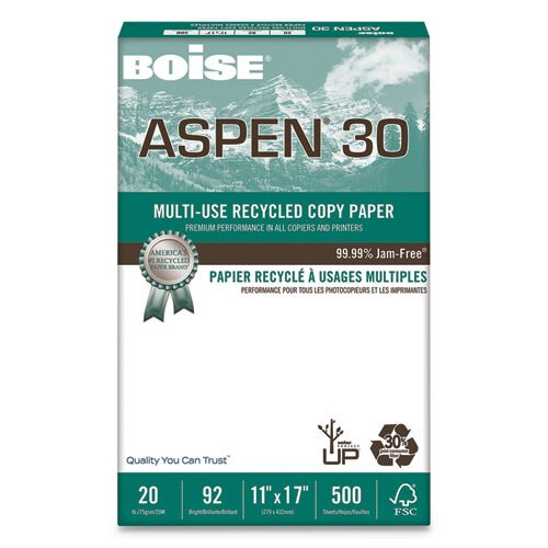 Aspen 30 Multi-use Recycled Paper, 92 Bright, 20lb, 11 X 17, White, 500 Sheets/ream, 5 Reams/carton Aspen 30 Multi-use Recycled Paper, 92 Bright, 20lb, 11 X 17, White, 500 Sheets/ream, 5 Reams/carton