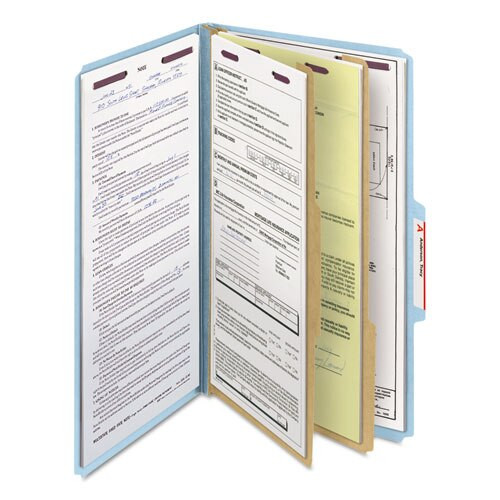 Six-section Pressboard Top Tab Classification Folders With Safeshield Fasteners, 2 Dividers, Legal Size, Blue, 10/box Six-section Pressboard Top Tab Classification Folders With Safeshield Fasteners, 2 Dividers, Legal Size, Blue, 10/box