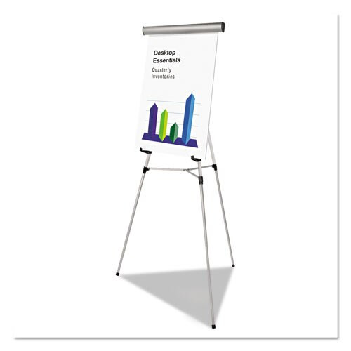 Telescoping Tripod Display Easel, Adjusts 35" To 64" High, Metal, Silver Telescoping Tripod Display Easel, Adjusts 35" To 64" High, Metal, Silver