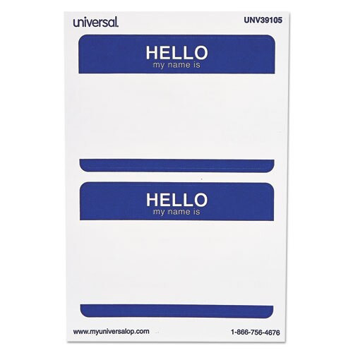 "hello" Self-adhesive Name Badges, 3 1/2 X 2 1/4, White/blue, 100/pack "hello" Self-adhesive Name Badges, 3 1/2 X 2 1/4, White/blue, 100/pack