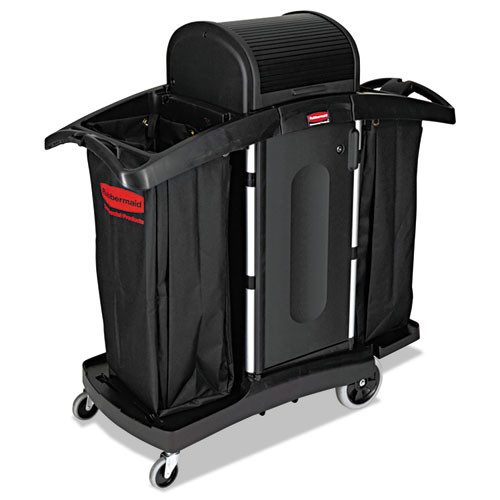 High-security Housekeeping Cart, Two-shelf, 22w X 51.75d X 53.5h, Black/silver High-security Housekeeping Cart, Two-shelf, 22w X 51.75d X 53.5h, Black/silver