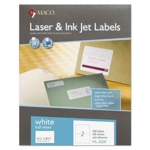 White Laser/inkjet Internet Shipping Labels, Inkjet/laser Printers, 5.5 X 8.5, White, 2/sheet, 100 Sheets/box White Laser/inkjet Internet Shipping Labels, Inkjet/laser Printers, 5.5 X 8.5, White, 2/sheet, 100 Sheets/box