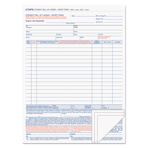 Bill Of Lading,16-line, 8-1/2 X 11, Four-part Carbonless, 50 Forms Bill Of Lading,16-line, 8-1/2 X 11, Four-part Carbonless, 50 Forms