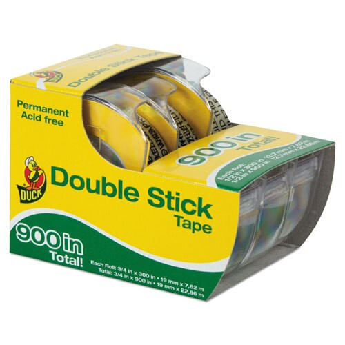 Permanent Double-stick Tape With Dispenser, 1" Core, 0.5" X 25 Ft, Clear, 3/pack Permanent Double-stick Tape With Dispenser, 1" Core, 0.5" X 25 Ft, Clear, 3/pack
