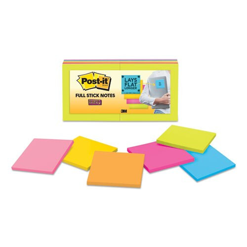 Full Stick Notes, 3 X 3, Assorted Rio De Janeiro Colors, 25 Sheets/pad, 16/pack Full Stick Notes, 3 X 3, Assorted Rio De Janeiro Colors, 25 Sheets/pad, 16/pack