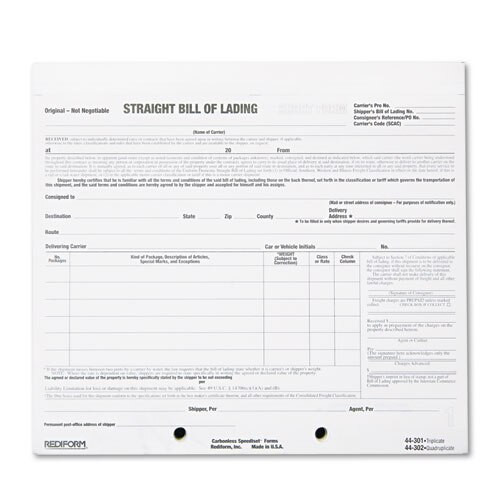 Bill Of Lading Short Form, 7 X 8 1/2, Four-part Carbonless, 250 Forms Bill Of Lading Short Form, 7 X 8 1/2, Four-part Carbonless, 250 Forms