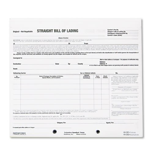 Bill Of Lading Short Form, 7 X 8 1/2, Three-part Carbonless, 250 Forms Bill Of Lading Short Form, 7 X 8 1/2, Three-part Carbonless, 250 Forms