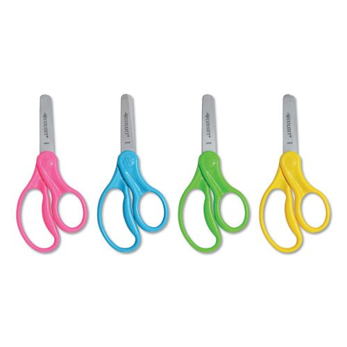 For Kids Scissors, Pointed Tip, 5" Long, 1.75" Cut Length, Assorted Straight Handles, 12/pack For Kids Scissors, Pointed Tip, 5" Long, 1.75" Cut Length, Assorted Straight Handles, 12/pack