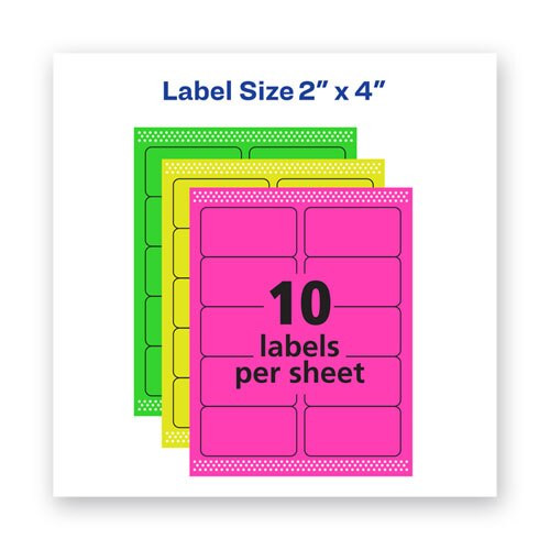 High-vis Removable Laser/inkjet Id Labels, 2 X 4, Asst. Neon, 120/pack High-vis Removable Laser/inkjet Id Labels, 2 X 4, Asst. Neon, 120/pack