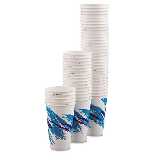 Jazz Hot Paper Cups With Handles, 6oz., Polycoated, Jazz Design, 50/bag, 20/ct Jazz Hot Paper Cups With Handles, 6oz., Polycoated, Jazz Design, 50/bag, 20/ct