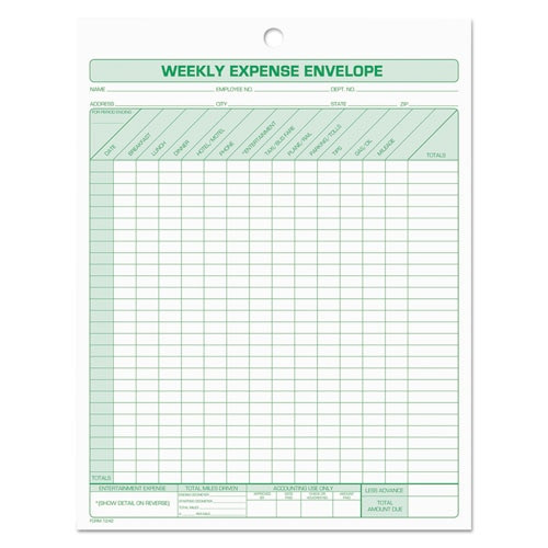 Weekly Expense Envelope, 8 1/2 X 11, 20 Forms Weekly Expense Envelope, 8 1/2 X 11, 20 Forms