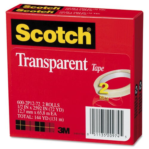 Transparent Tape, 3" Core, 0.5" X 72 Yds, Transparent, 2/pack Transparent Tape, 3" Core, 0.5" X 72 Yds, Transparent, 2/pack