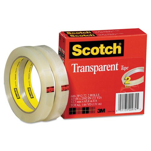 Transparent Tape, 3" Core, 0.5" X 72 Yds, Transparent, 2/pack Transparent Tape, 3" Core, 0.5" X 72 Yds, Transparent, 2/pack