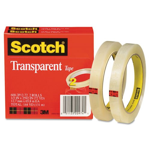 Transparent Tape, 3" Core, 0.5" X 72 Yds, Transparent, 2/pack Transparent Tape, 3" Core, 0.5" X 72 Yds, Transparent, 2/pack