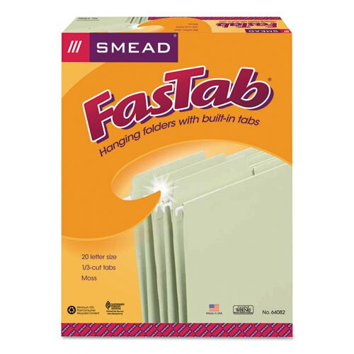 Fastab Hanging Folders, Letter Size, 1/3-cut Tab, Moss, 20/box Fastab Hanging Folders, Letter Size, 1/3-cut Tab, Moss, 20/box