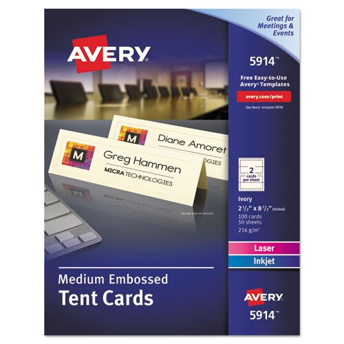 Medium Embossed Tent Cards, Ivory, 2 1/2 X 8.5, 2 Cards/sheet, 100/box Medium Embossed Tent Cards, Ivory, 2 1/2 X 8.5, 2 Cards/sheet, 100/box