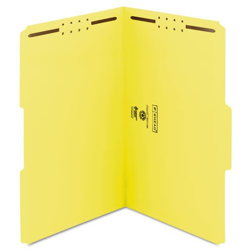 Top Tab Colored 2-fastener Folders, 1/3-cut Tabs, Legal Size, Yellow, 50/box