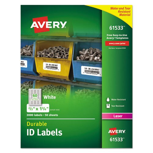 Durable Permanent Id Labels With Trueblock Technology, Laser Printers, 3.25 X 8.38, White, 3/sheet, 50 Sheets/pack Durable Permanent Id Labels With Trueblock Technology, Laser Printers, 3.25 X 8.38, White, 3/sheet, 50 Sheets/pack