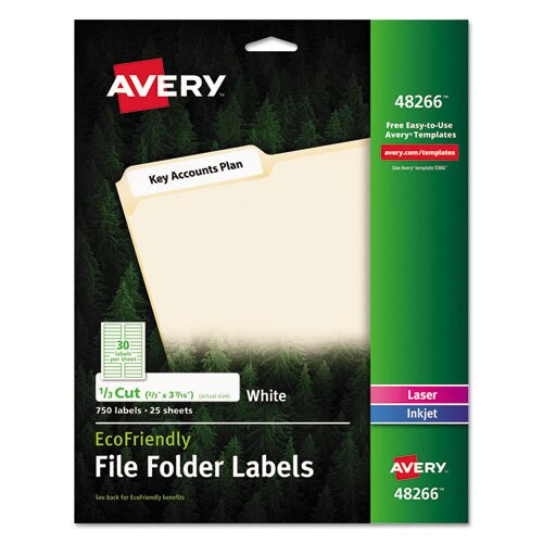 Ecofriendly Permanent File Folder Labels, 0.66 X 3.44, White, 30/sheet, 50 Sheets/pack Ecofriendly Permanent File Folder Labels, 0.66 X 3.44, White, 30/sheet, 50 Sheets/pack