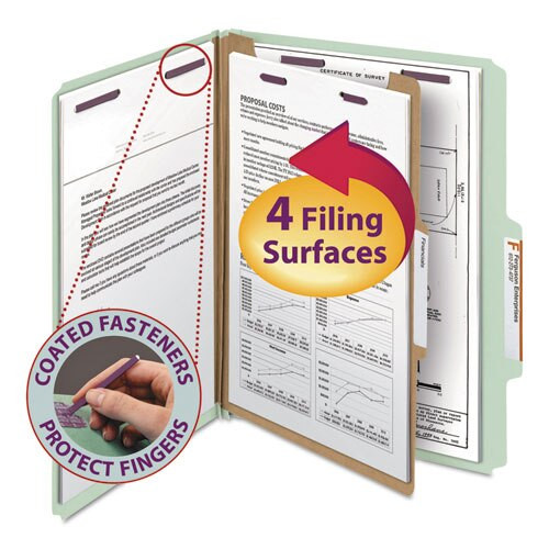 Pressboard Classification Folders With Safeshield Coated Fasteners, 2/5 Cut, 1 Divider, Letter Size, Gray-green, 10/box Pressboard Classification Folders With Safeshield Coated Fasteners, 2/5 Cut, 1 Divider, Letter Size, Gray-green, 10/box