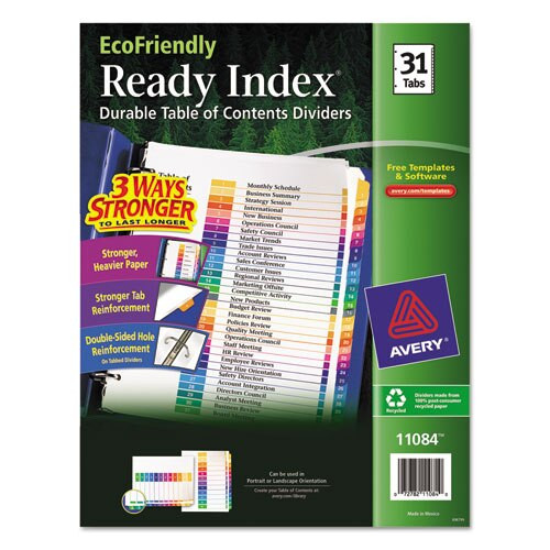 Customizable Table Of Contents Ready Index Dividers With Multicolor Tabs, 31-tab, 1 To 31, 11 X 8.5, White, 1 Set Customizable Table Of Contents Ready Index Dividers With Multicolor Tabs, 31-tab, 1 To 31, 11 X 8.5, White, 1 Set