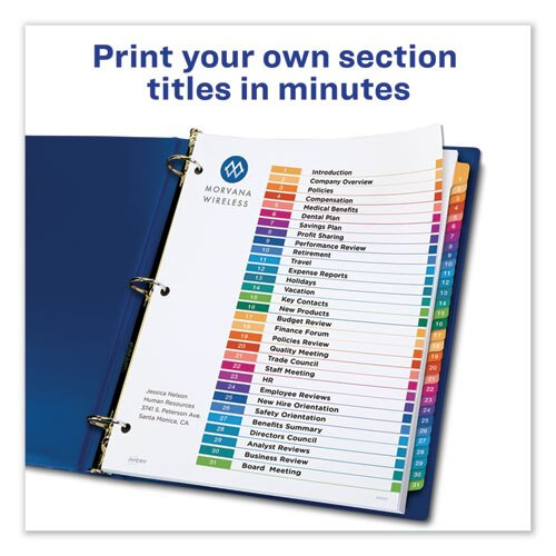 Customizable Table Of Contents Ready Index Dividers With Multicolor Tabs, 31-tab, 1 To 31, 11 X 8.5, White, 1 Set Customizable Table Of Contents Ready Index Dividers With Multicolor Tabs, 31-tab, 1 To 31, 11 X 8.5, White, 1 Set