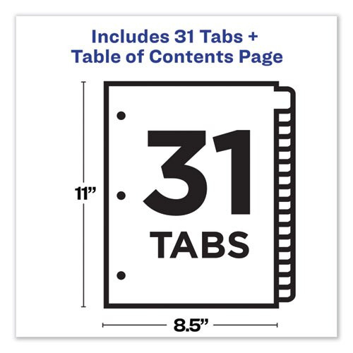 Customizable Table Of Contents Ready Index Dividers With Multicolor Tabs, 31-tab, 1 To 31, 11 X 8.5, White, 1 Set Customizable Table Of Contents Ready Index Dividers With Multicolor Tabs, 31-tab, 1 To 31, 11 X 8.5, White, 1 Set