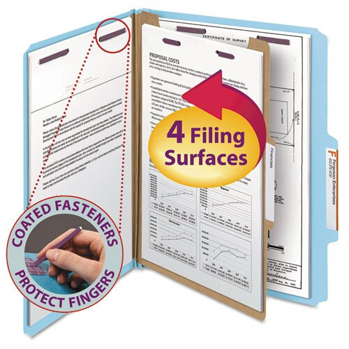 Four-section Pressboard Top Tab Classification Folders With Safeshield Fasteners, 1 Divider, Letter Size, Blue, 10/box Four-section Pressboard Top Tab Classification Folders With Safeshield Fasteners, 1 Divider, Letter Size, Blue, 10/box