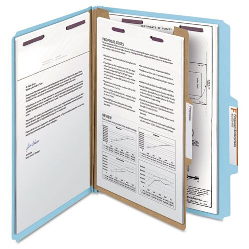 Four-section Pressboard Top Tab Classification Folders With Safeshield Fasteners, 1 Divider, Letter Size, Blue, 10/box Four-section Pressboard Top Tab Classification Folders With Safeshield Fasteners, 1 Divider, Letter Size, Blue, 10/box