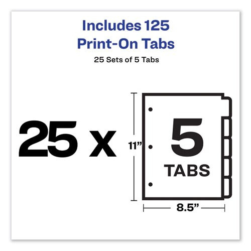Customizable Print-on Dividers, Letter, 5-tabs/set, 25 Sets/pack Customizable Print-on Dividers, Letter, 5-tabs/set, 25 Sets/pack