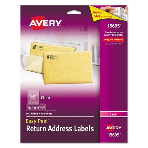 Matte Clear Easy Peel Mailing Labels W/ Sure Feed Technology, Laser Printers, 0.66 X 1.75, Clear, 60/sheet, 10 Sheets/pack Matte Clear Easy Peel Mailing Labels W/ Sure Feed Technology, Laser Printers, 0.66 X 1.75, Clear, 60/sheet, 10 Sheets/pack