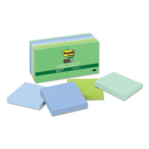 Recycled Notes In Bora Bora Colors, 3 X 3, 90-sheet, 12/pack Recycled Notes In Bora Bora Colors, 3 X 3, 90-sheet, 12/pack