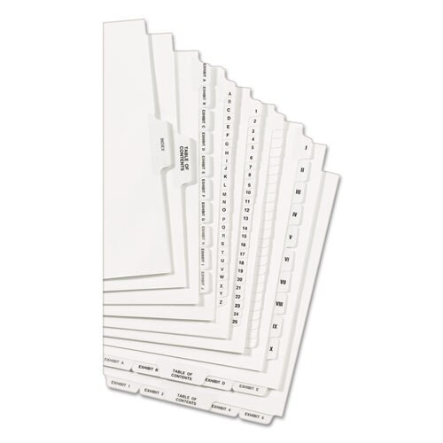 Preprinted Legal Exhibit Side Tab Index Dividers, Avery Style, 26-tab, A To Z, 11 X 8.5, White, 1 Set