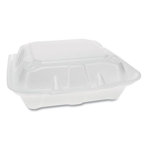 Foam Hinged Lid Containers, Dual Tab Lock Economy, 8.42 X 8.15 X 3, 3-compartment, White, 150/carton Foam Hinged Lid Containers, Dual Tab Lock Economy, 8.42 X 8.15 X 3, 3-compartment, White, 150/carton